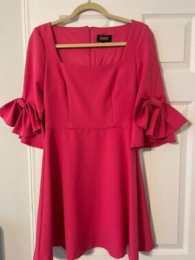 Alexia Admor Fuchsia Square-Neck Fit & Flare Dress with Ruffled Sleeves